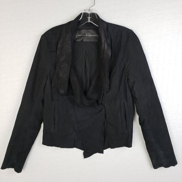 Graham & Spencer Suede Leather Jacket Soft Asymmetrical Biker Goth Black size L - Picture 2 of 16